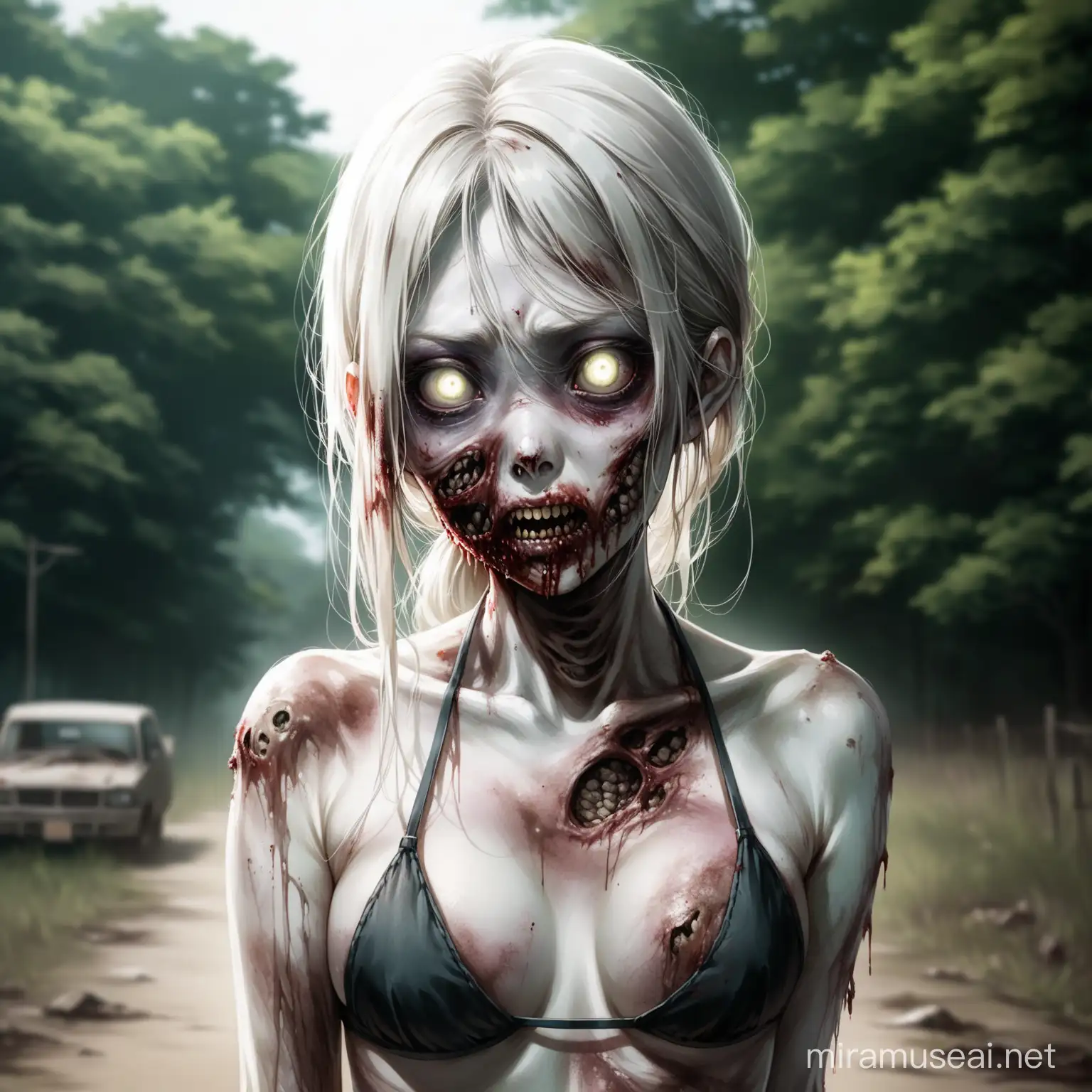Decaying South Korean Zombie Girl Walking Dead Style in Bikini