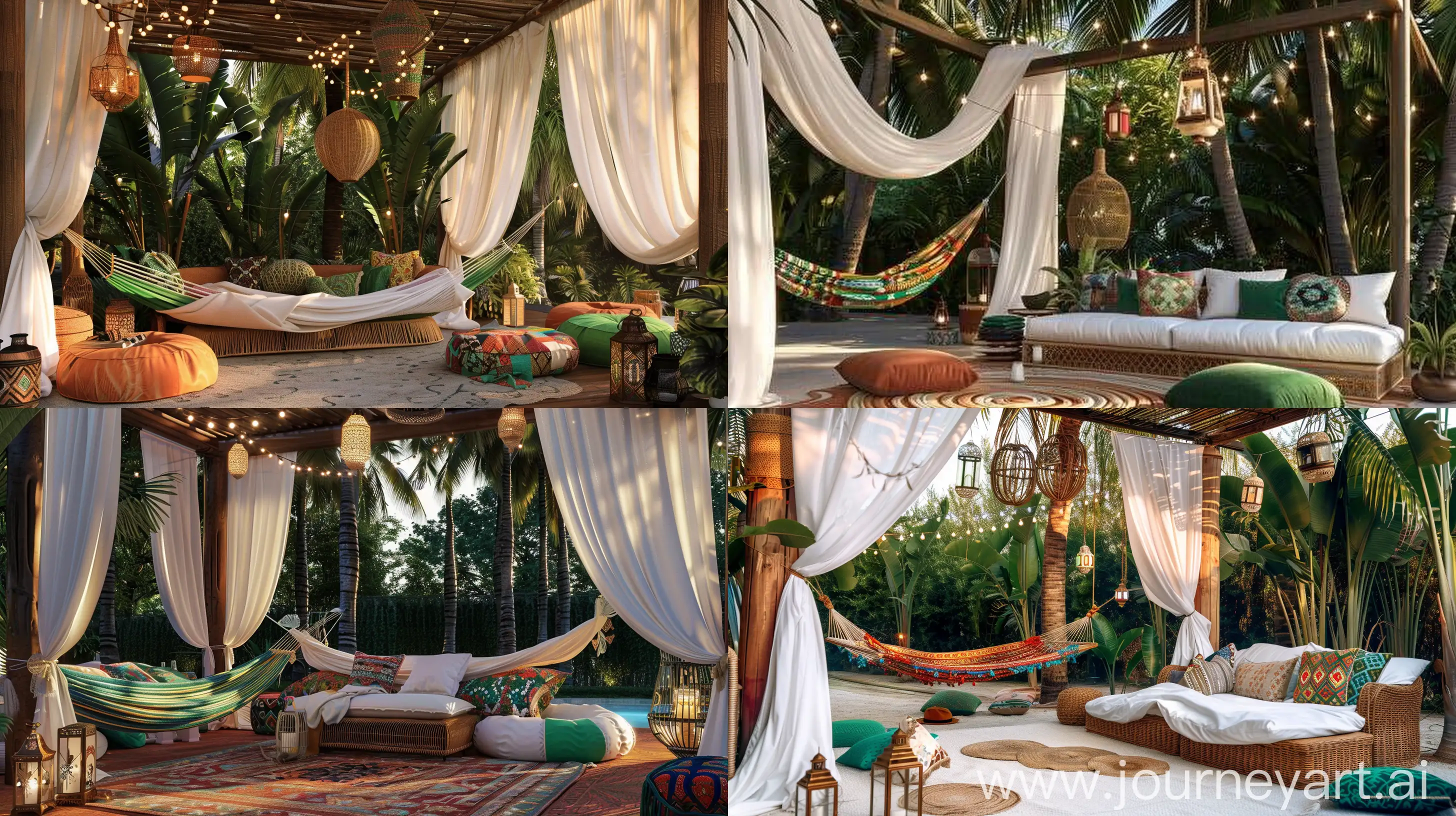 Boho-Chic-Tropical-Oasis-Rattan-Daybed-Palm-Trees-and-Sunset-Glow