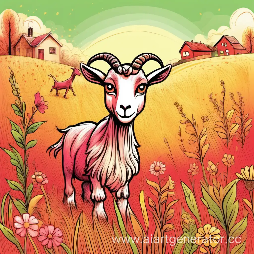 Kids-Art-Goat-Grazing-in-Colorful-Field