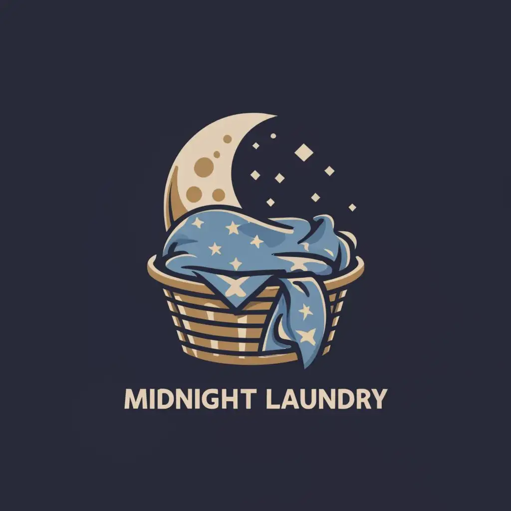 LOGO-Design-For-Midnight-Laundry-Mystical-Full-Moon-in-a-Cozy-Laundry-Basket