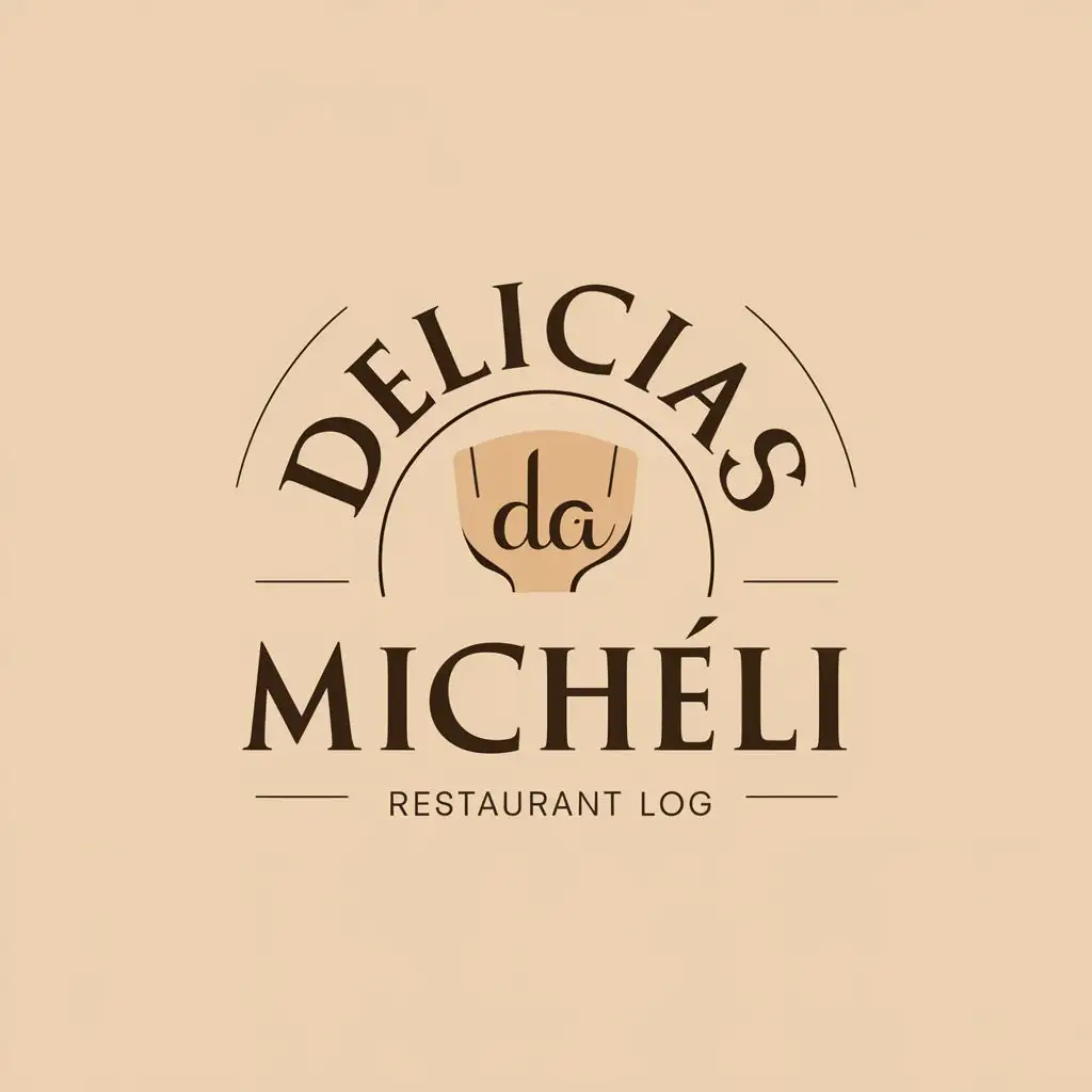 The "Delicias da Micheli" restaurant logo embodies the charm of homemade and artisanal cuisine. A rustic kitchen utensil, intricately detailed, takes center stage, symbolizing the hands-on craftsmanship in every dish. The script font banner gracefully displays the restaurant's name, evoking both approachability and elegance. Earthy tones and a subtle countryside backdrop convey warmth, freshness, and a commitment to quality ingredients. This logo promises a delightful dining experience, where each bite is a fusion of culinary skill and genuine passion.

