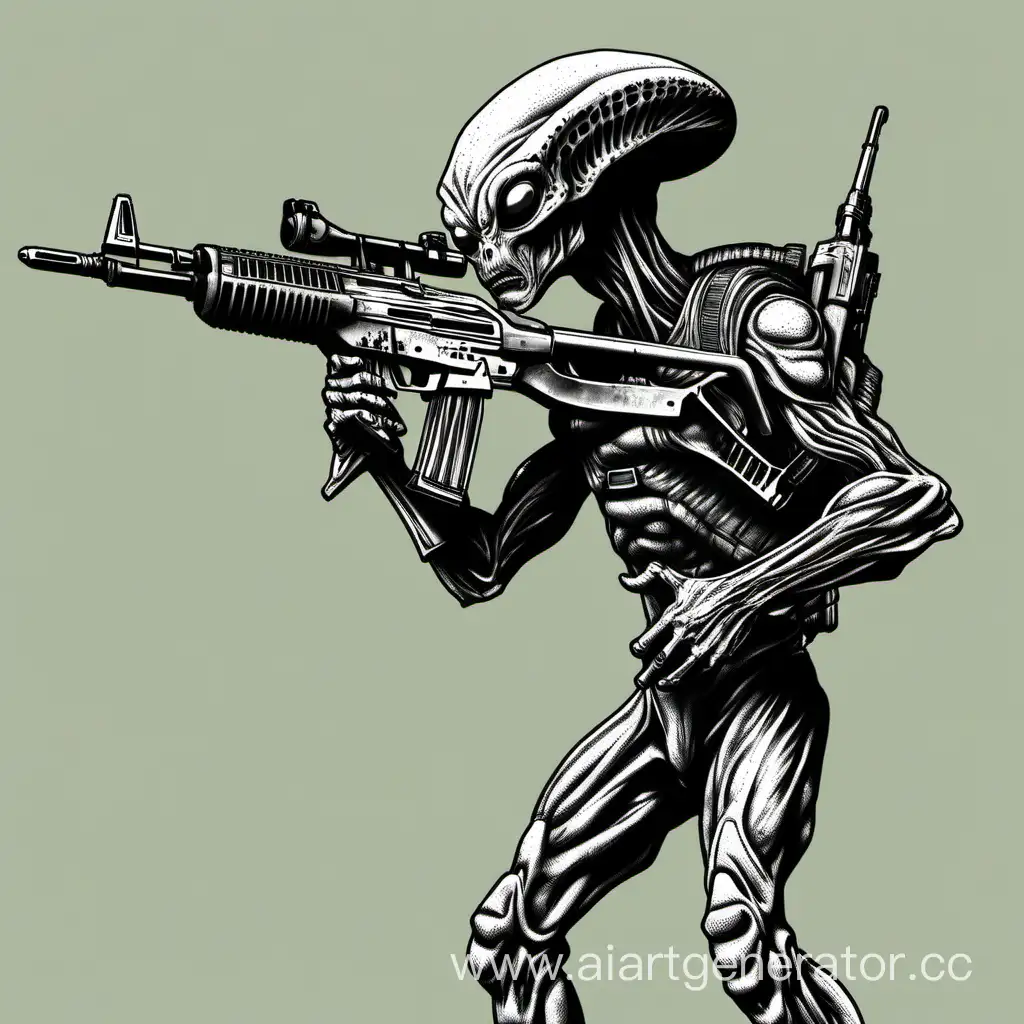 Extraterrestrial-Soldier-Armed-with-Kalashnikov-Rifle