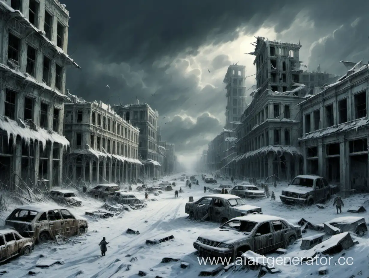 The winter city in ruins