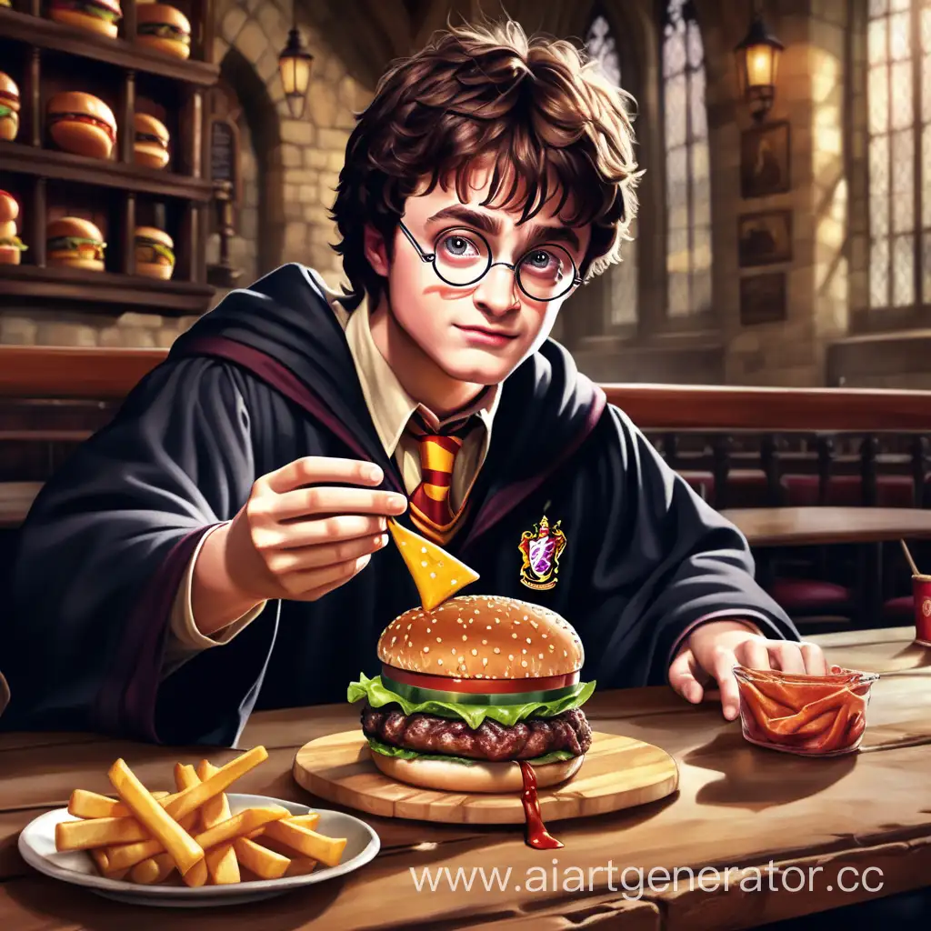Wizardly-Delight-Harry-Potter-Enjoying-a-Magical-Burger-Feast