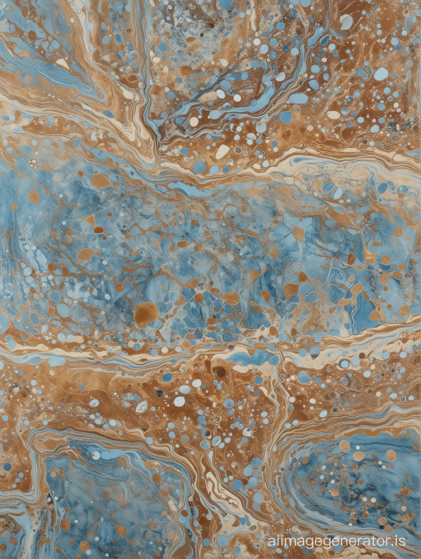 Imitation Onyx in blue, brown, and light brown tones, with spots and a marbled appearance