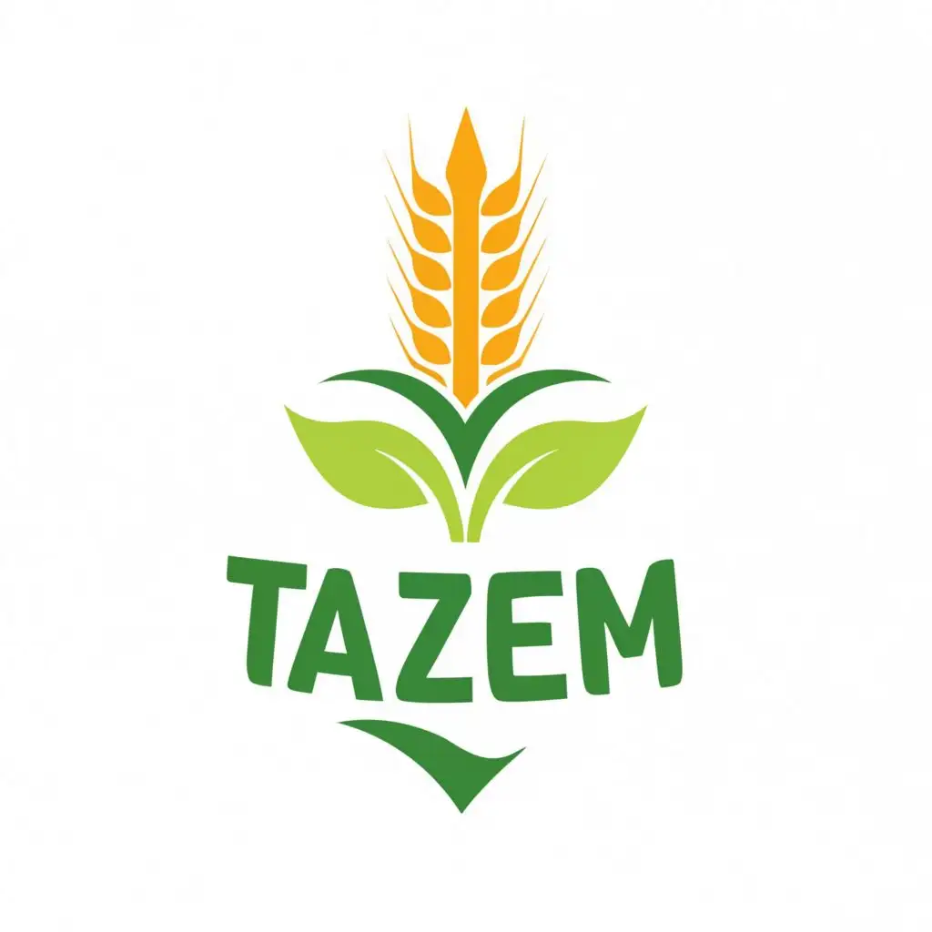 logo, a fresh leaf consisting of fresh vegetables wheat sprouts natural wheat field, with the text "TAZEM", typography, be used in Restaurant industry