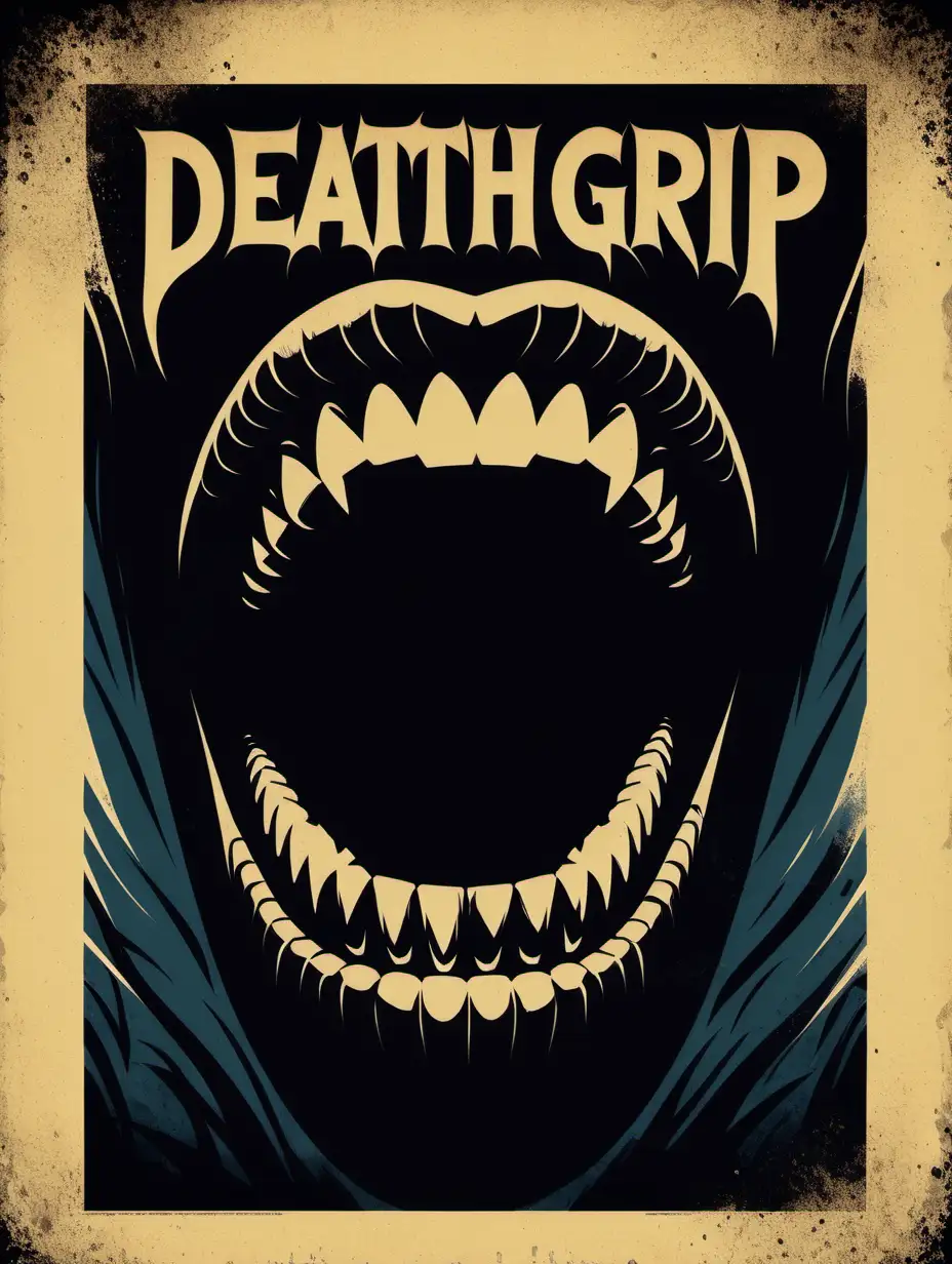 Deathgrip, stencil, simple, minimalist, vector art, negative space, movie poster, vampire teeth, grindhouse