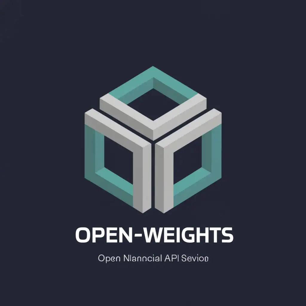 a logo design,with the text "Open-Weights", main symbol:The open financial api service. The logo can be a 3D square cube with only 3 sides visible,Moderate,be used in Finance industry,clear background