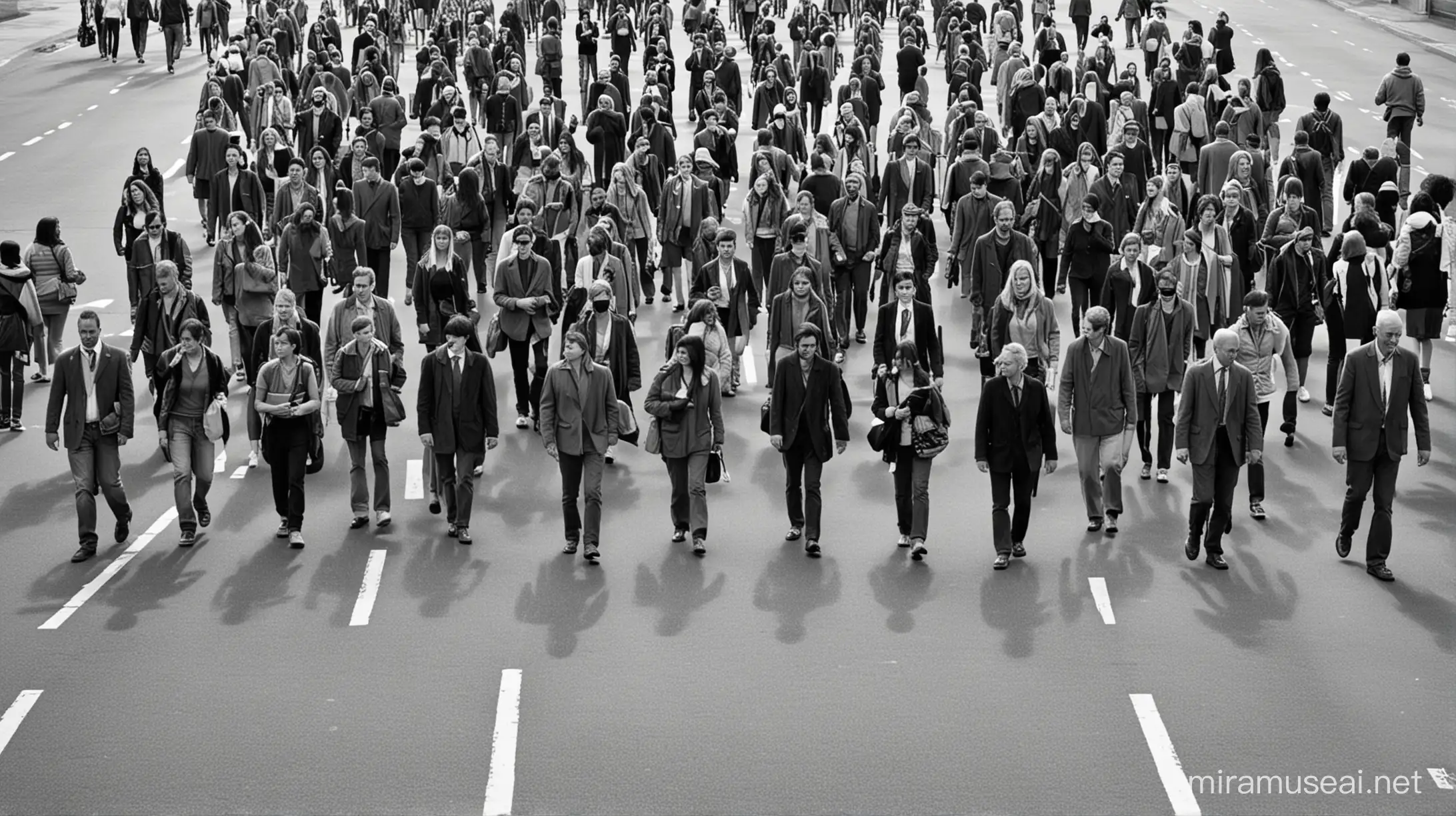 Crowd Walking Forward in Urban Setting