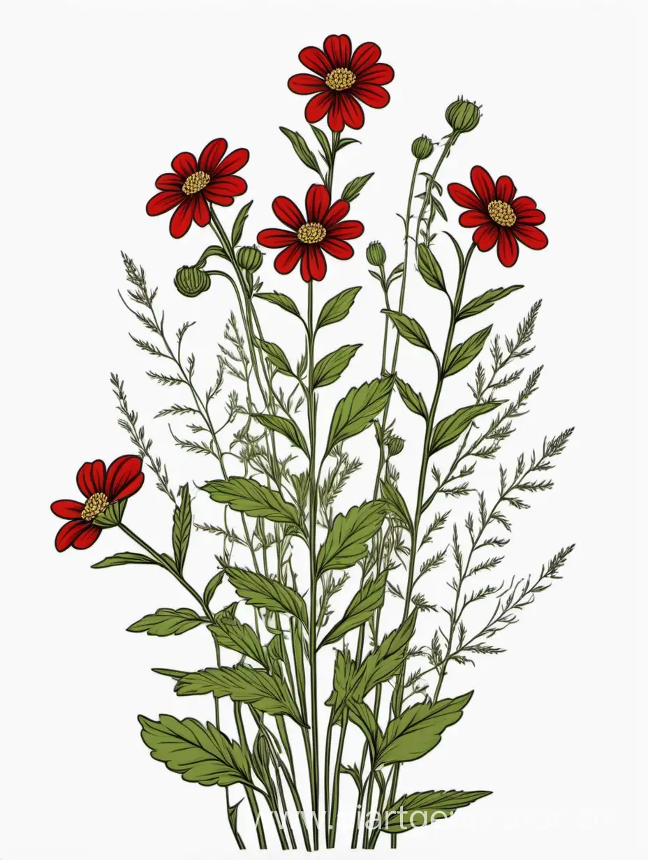 Vibrant-Red-Wildflower-Cluster-4K-HighQuality-Botanical-Line-Art