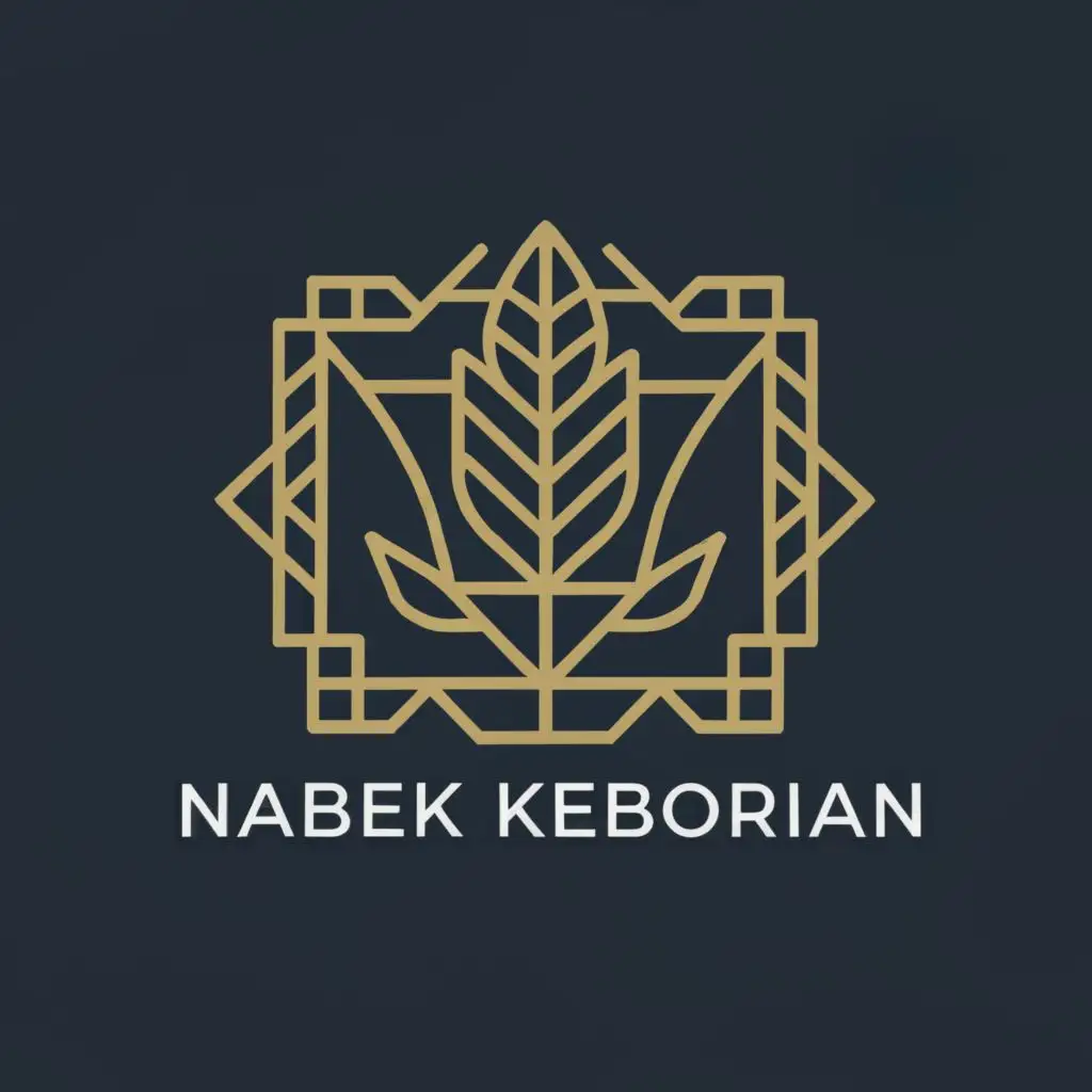 logo, Personal blog about photography and technology. Include art deco style bay leaf symbols, with the text "Nabek Keborian", typography
