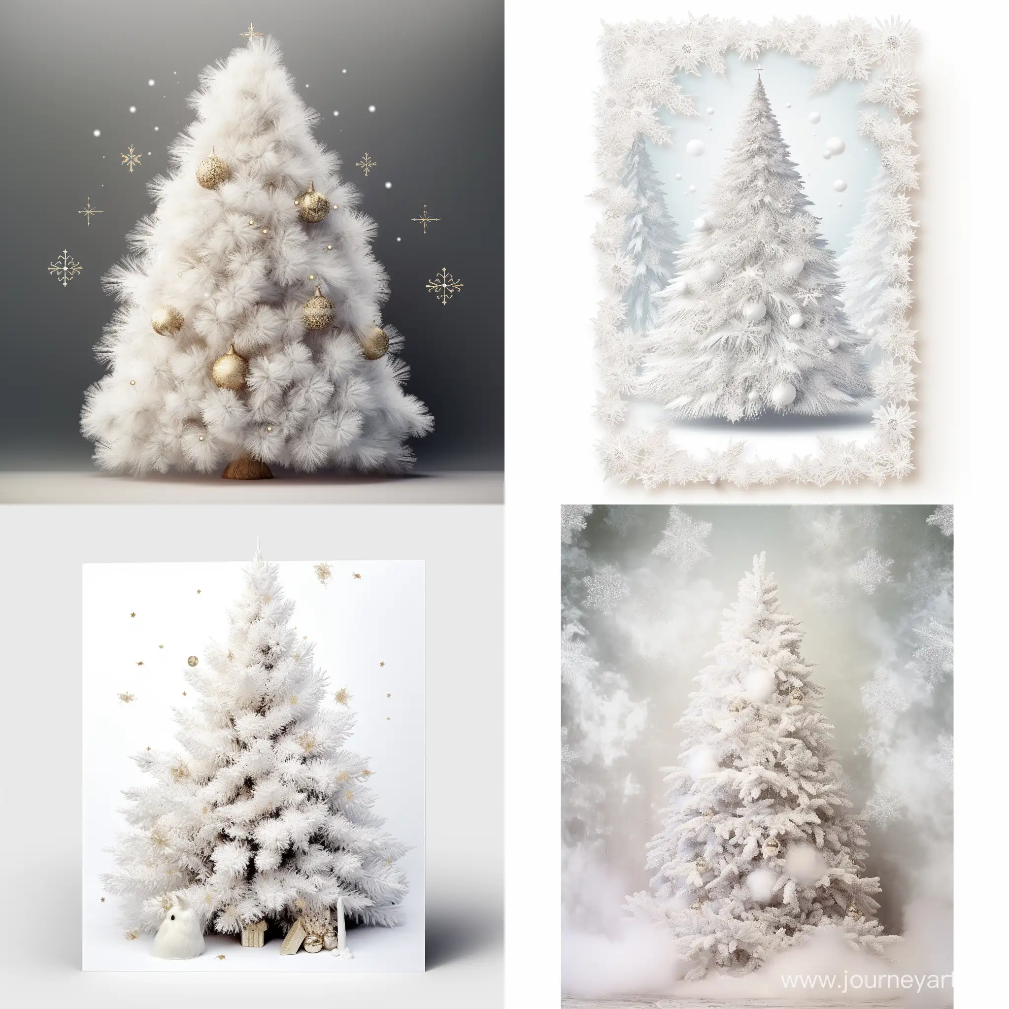 Christmas card with a beautiful white fluffy Christmas tree