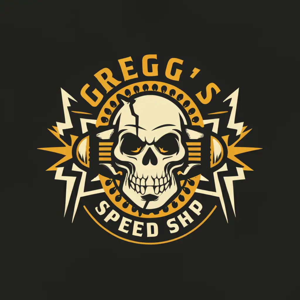 a logo design,with the text "Gregg's MicroMotor Speed Shop", main symbol:Skull Gears,Moderate,be used in Automotive industry,clear background