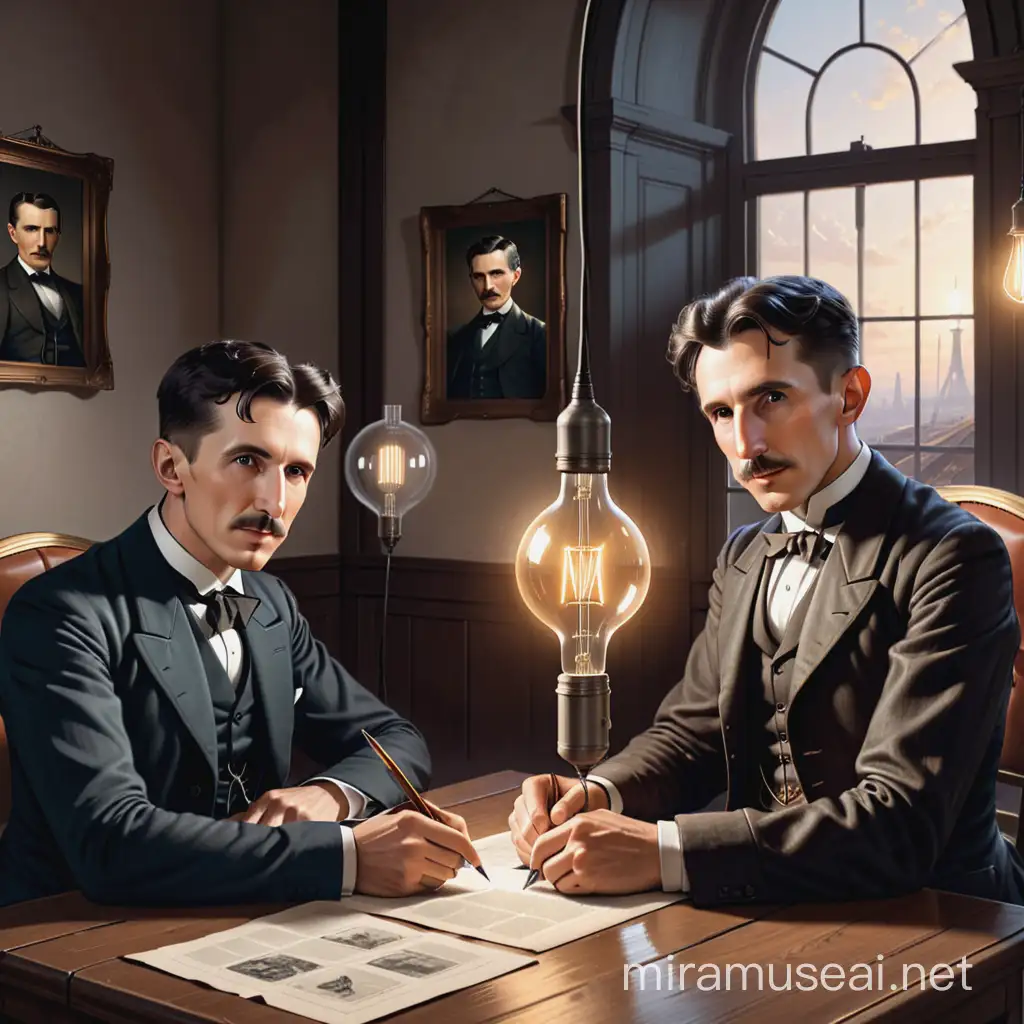 Historical Figures Nikola Tesla and Thomas Edison Engage in Conversations