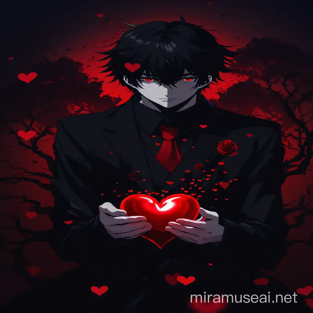 /imagine a man symbolizing Dark and Love, manipulation, psychology, Dark, Red, Anime