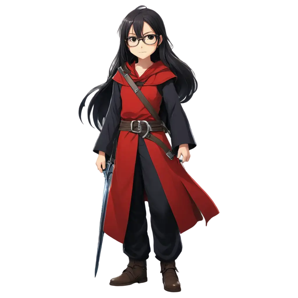 Anime-Style-Game-Character-PNG-Brave-Young-Mage-Knight-in-Black-Robe-and-Red-Blood-Outfit