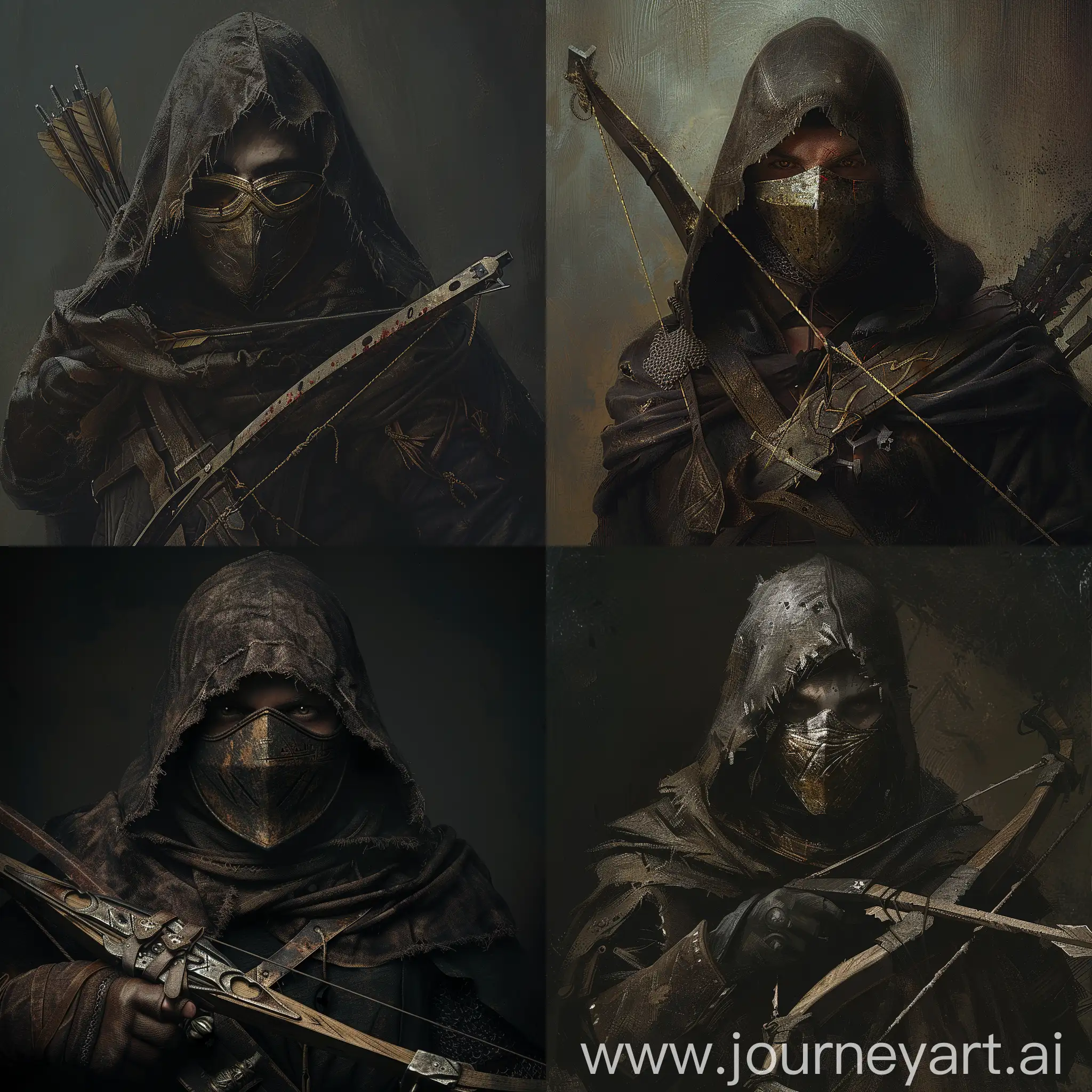 Medieval-Soldier-with-Crossbow-Hooded-Figure-in-Dark-Attire