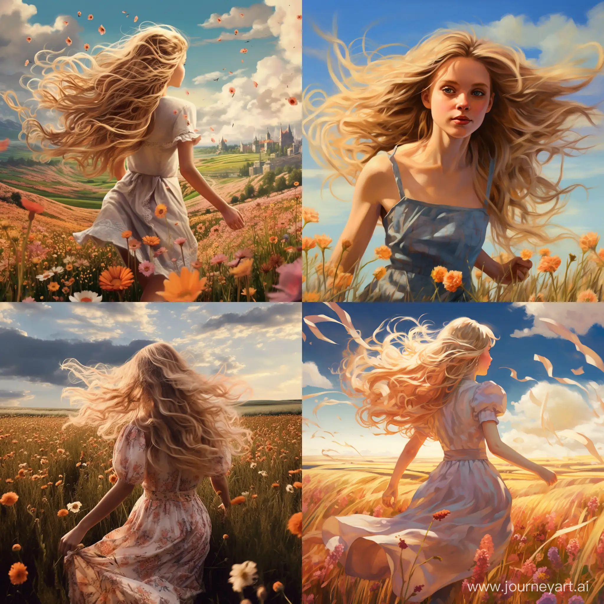 Blond-Girl-Running-in-FlowerFilled-Field
