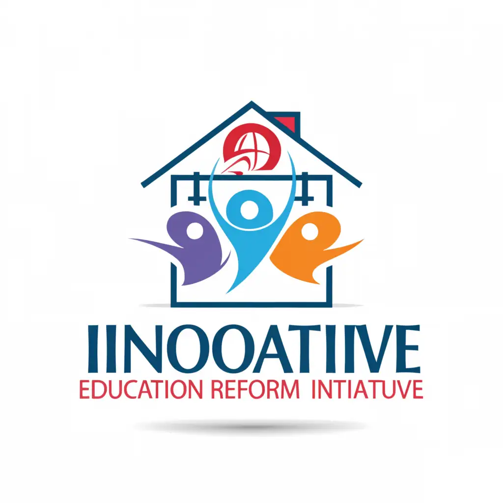 a logo design,with the text "Innovative Education Reform Initiative", main symbol:Create a logo for Education organization including school. Teacher, student and parent go out from school with freedom,Moderate,be used in Education industry,clear background