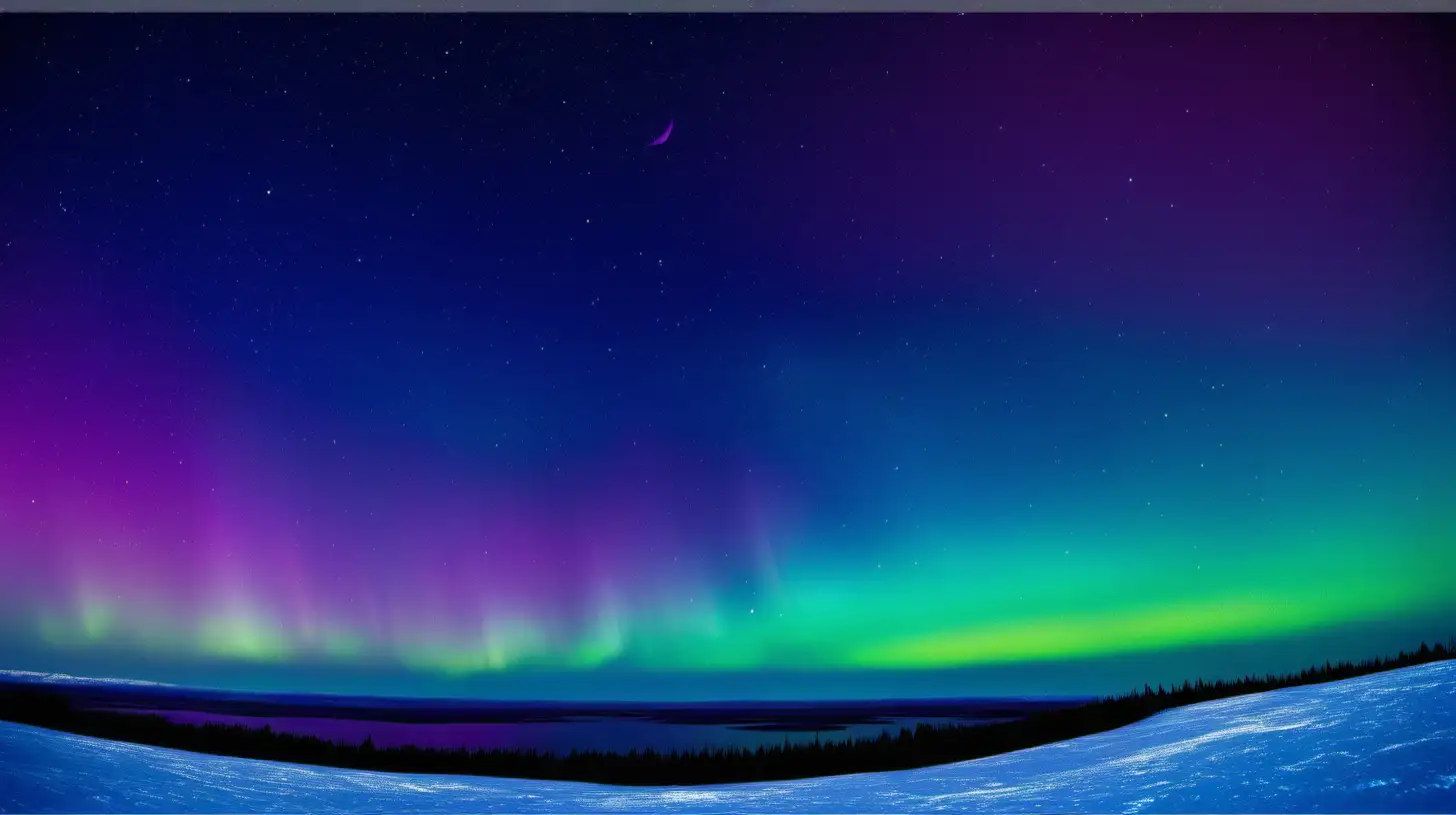 aurora skies, with a lot of stars in the sky, colorful aqua blues, purples, greens, yellows with a flat horizon,  a small full moon in the top of the photo, no ground, no mountains, no snow, no trees, no trees, no mountains, no earth, only sky









