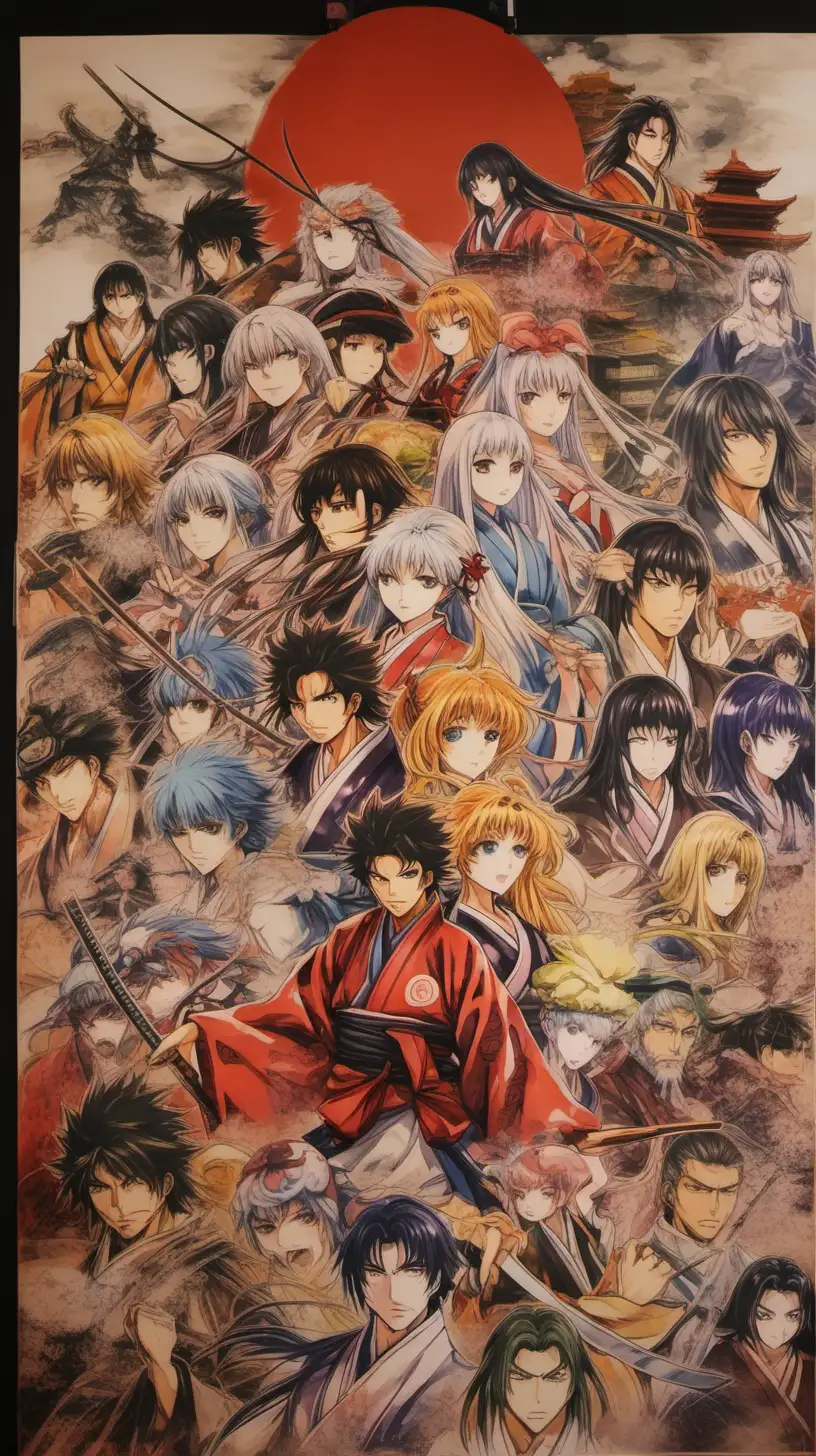 hand painted poster of japan anime CHARACTERS
