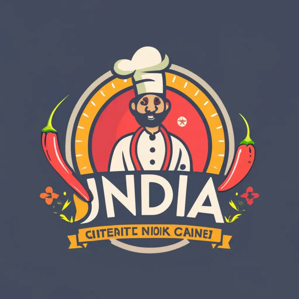 logo, chili, chef, royal palace, with the text "Just India
Authentic Indian Cuisine", typography, be used in Entertainment industry