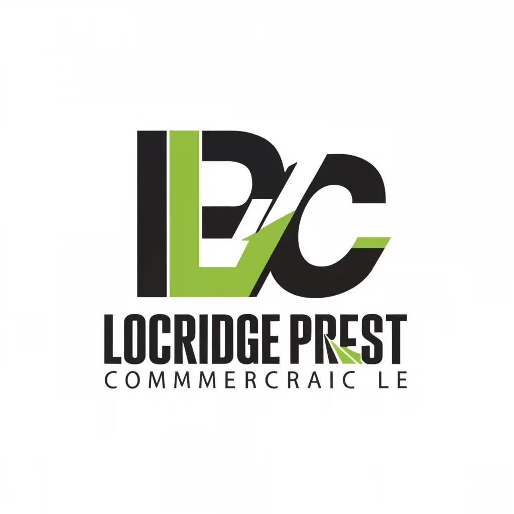 a logo design,with the text "LPC Lochridge Priest Commercial", main symbol:need modern letter mark logo  colour is green and black,Moderate,clear background