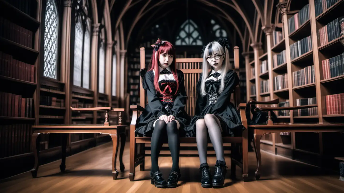 Gothic Kawaii Girls in a Conspiratorial Library Encounter