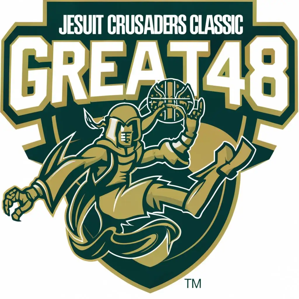 logo, JESUIT Crusaders Classic 2025, Basketball, Green, Gold, with the text "Great48 ", typography, be used in Sports Fitness industry