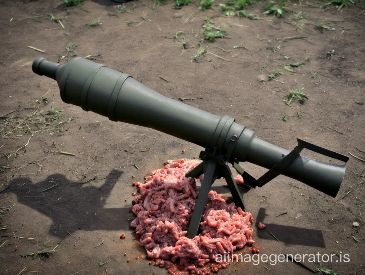 the weapon mortar stands on the ground and minced meat