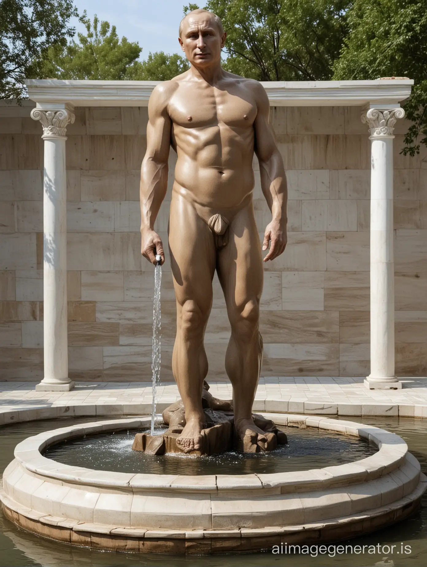 a Greek fountain resembling Vladimir Putin