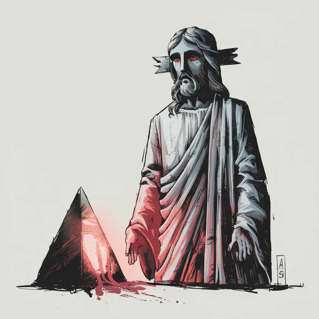 Mystical-Christ-the-Redeemer-Statue-with-Glowing-Red-Eyes-and-Mysterious-Triangle