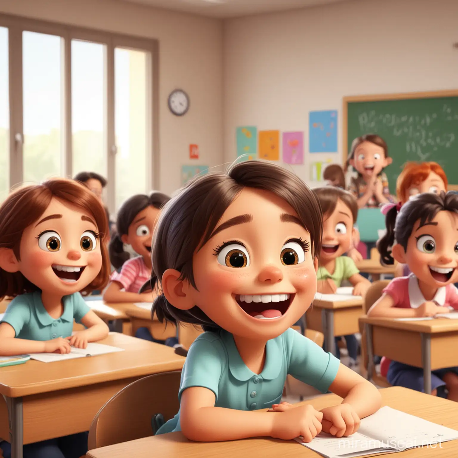 kids in a classroom that laugh at one girl cartoon