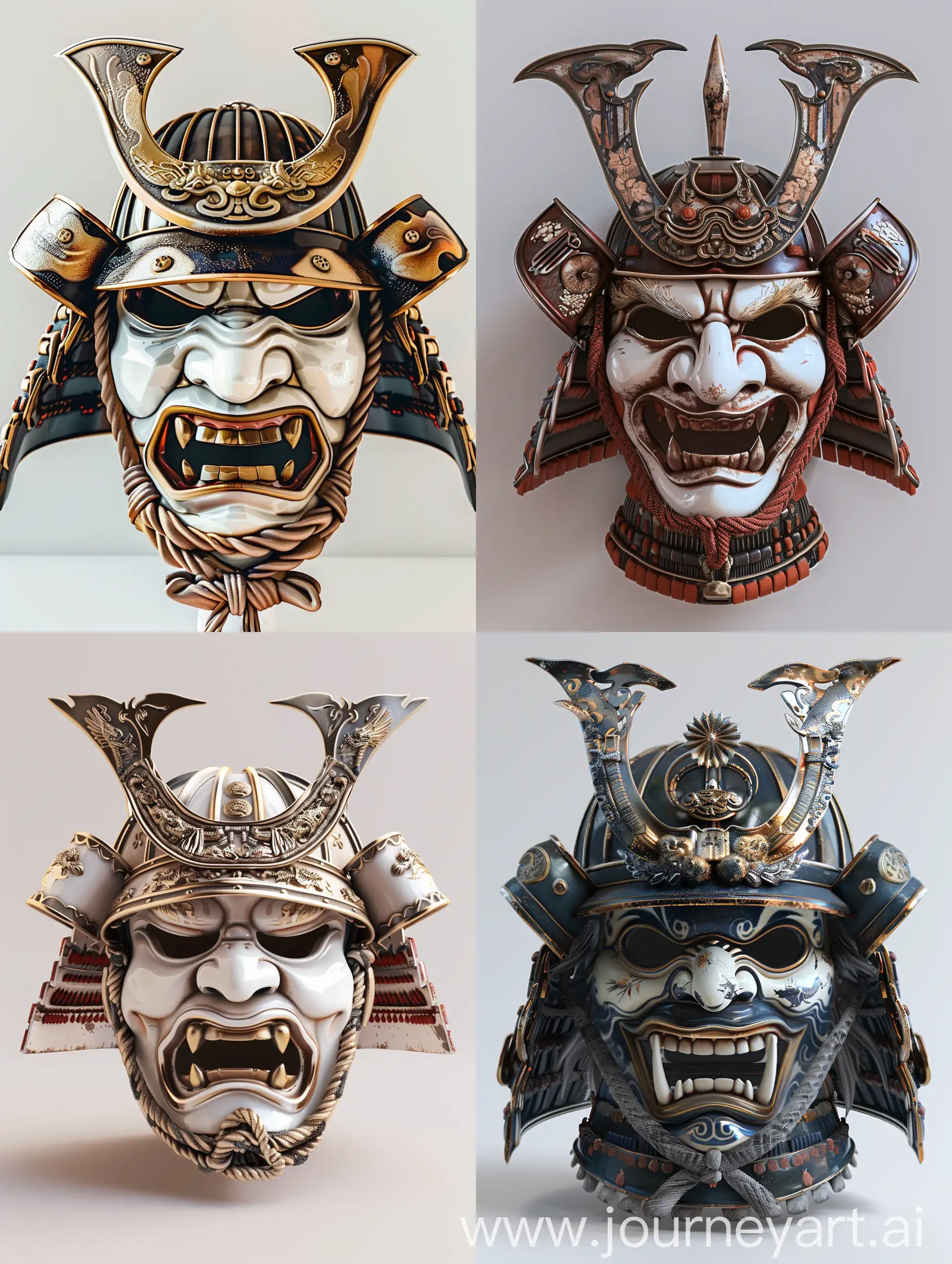 samurai mask, made of satsuma style porcelain, hyper realistic, 3d.
