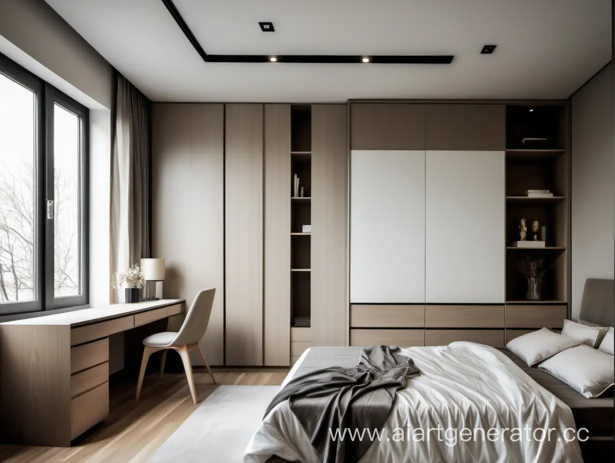 Contemporary-Bedroom-Interior-with-Windowside-Table-and-Cabinet