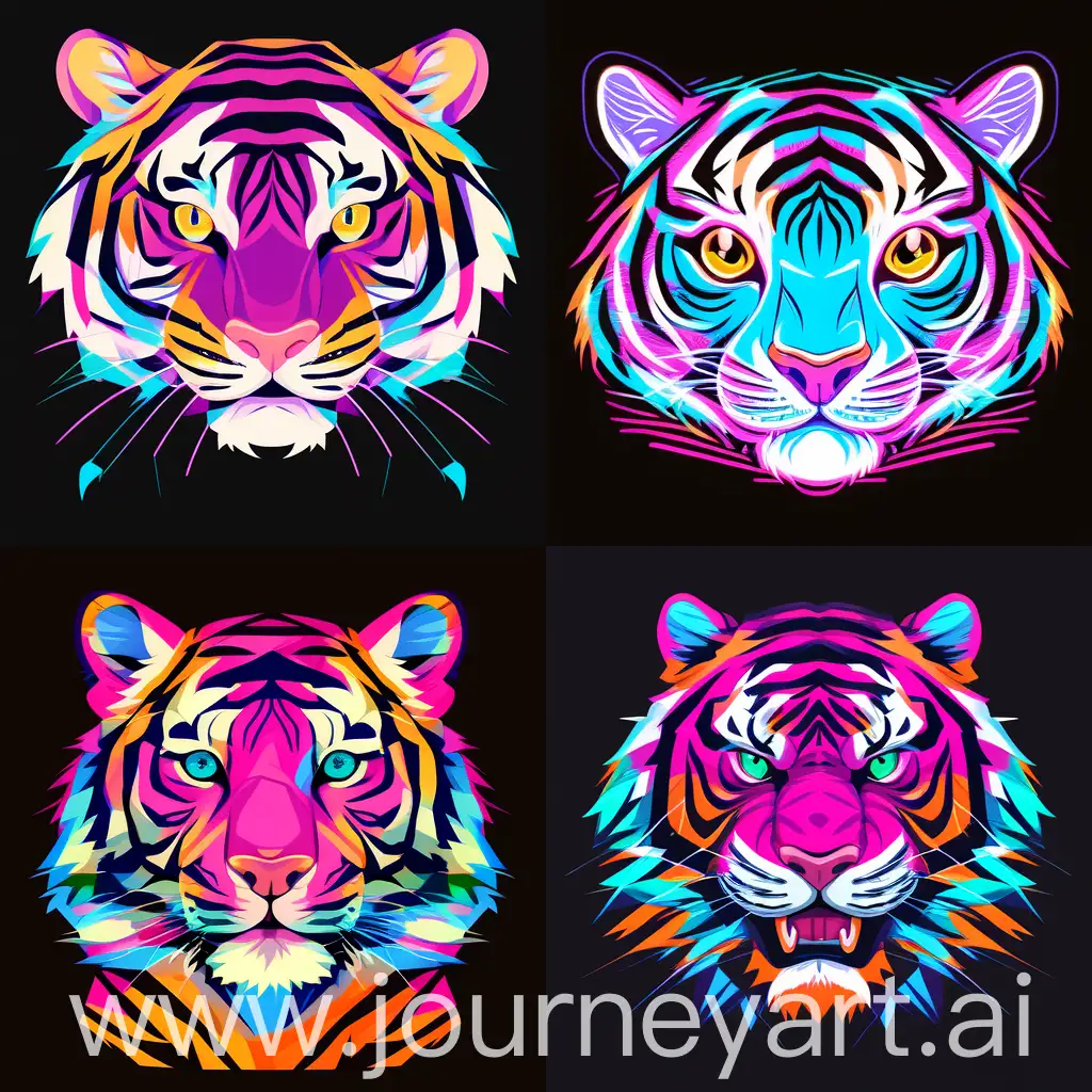 Cute Vector | Vector tiger character for t-shirt design, pink, blue, yellow, green colored, clean and black background, V-ray,
Modern crisp anime portrait of a Tiny Tiger in the style of Koyoharu Gotouge. Black background with vivid colors and glowing orange.