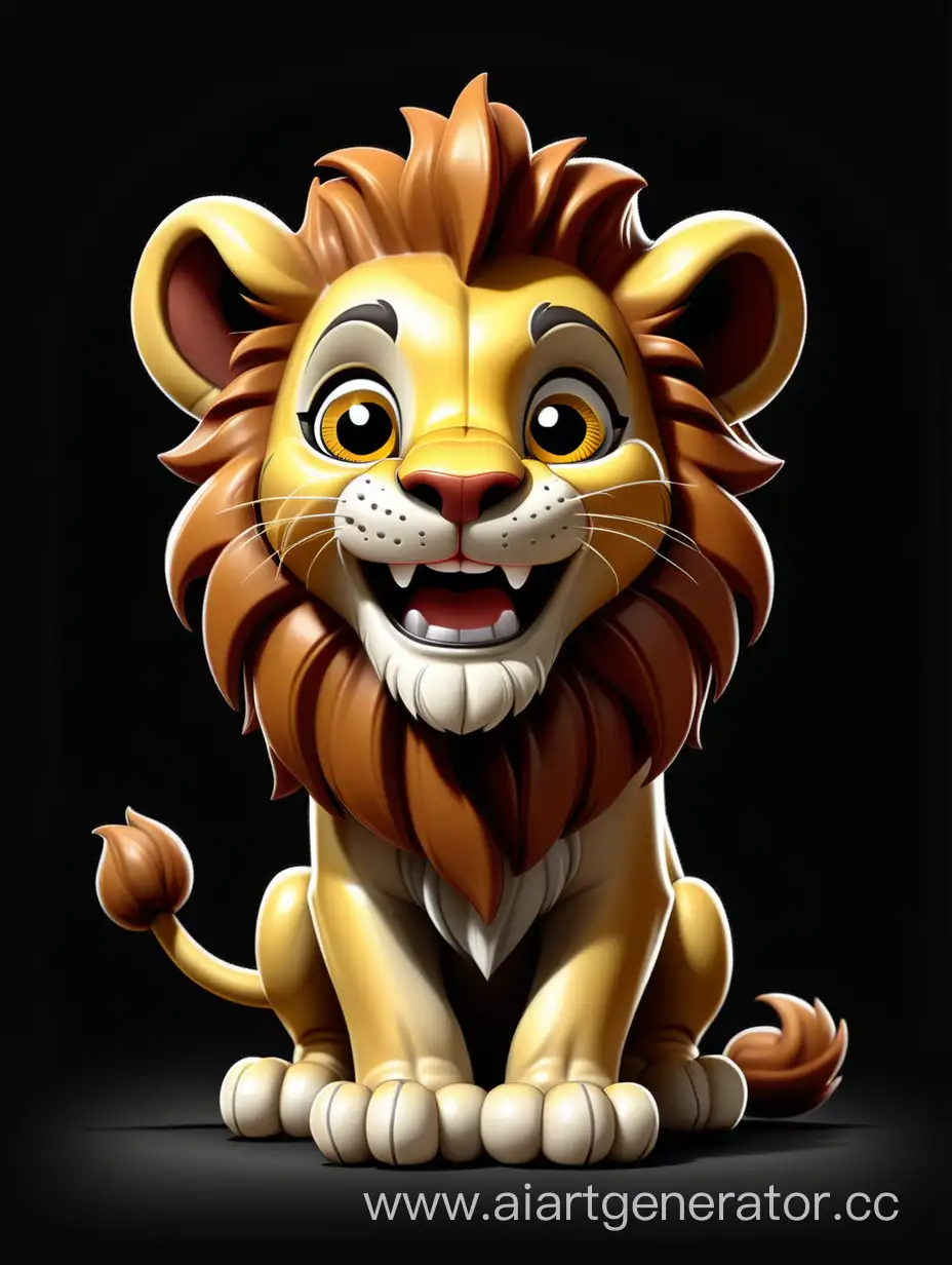 Smiling-Little-Lion-Mascot-on-a-Striking-Black-Background