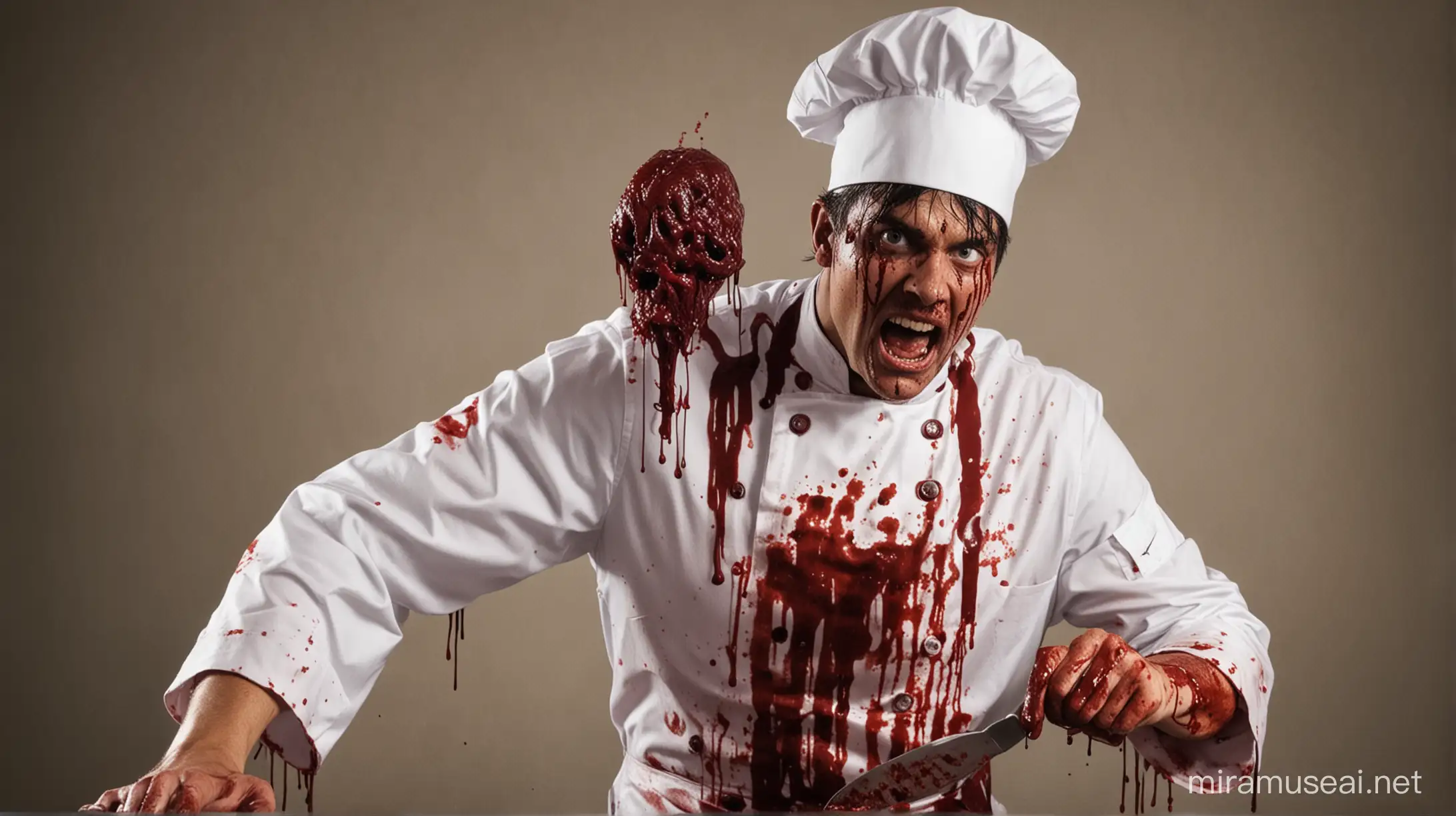 Spooky Cook Horror Scene with Blood Splatter