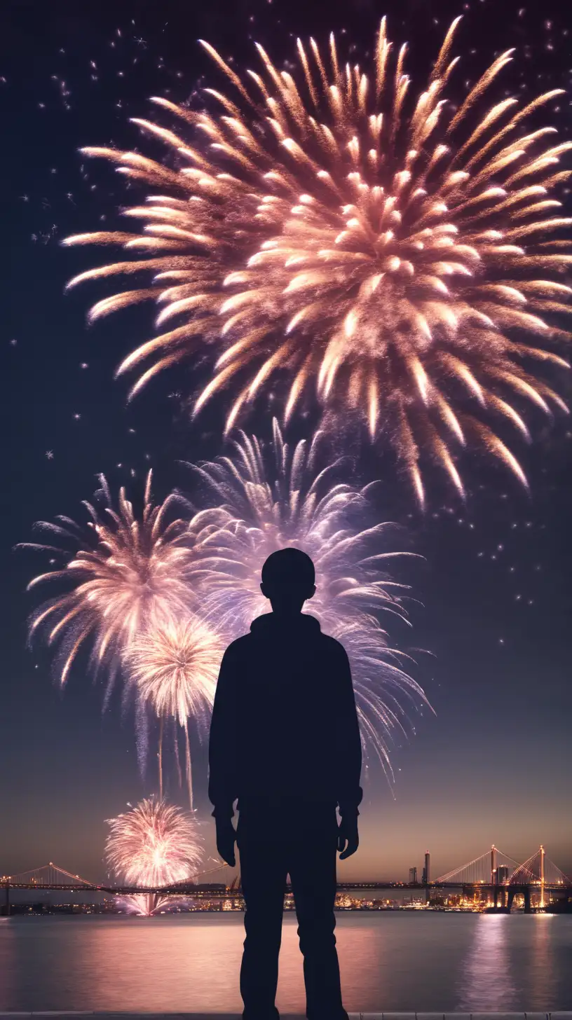 Enthralling Fireworks Spectacle Watched by a Lone Figure