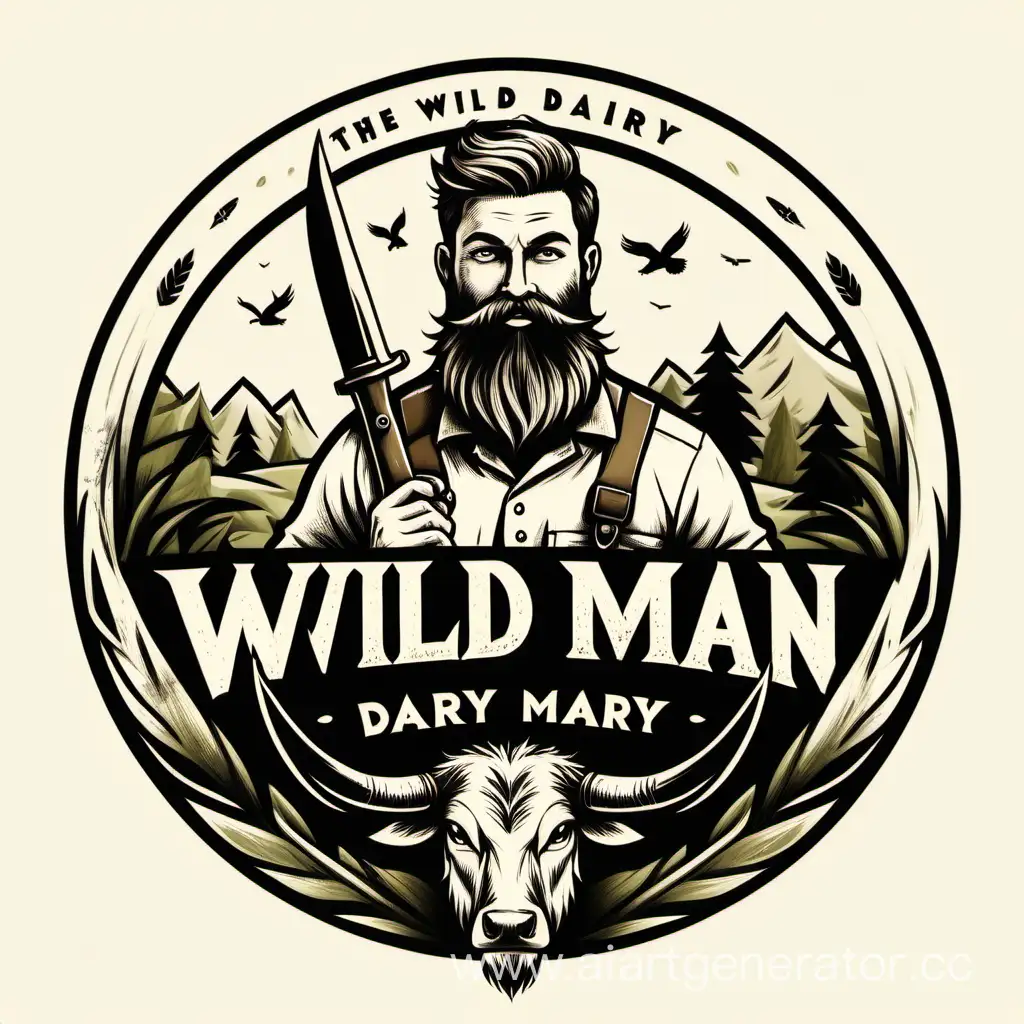 Логотип для блога,мужчина с бородой,охотник,природа,без лишних надписей,с оружием
Надпись The Wild Man's Dairy