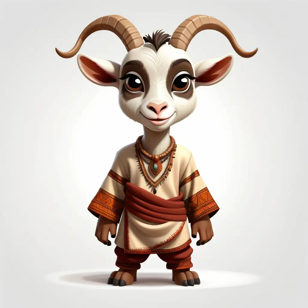 a cute goat in cartoon style with African Indian clothes full body clipart with white background