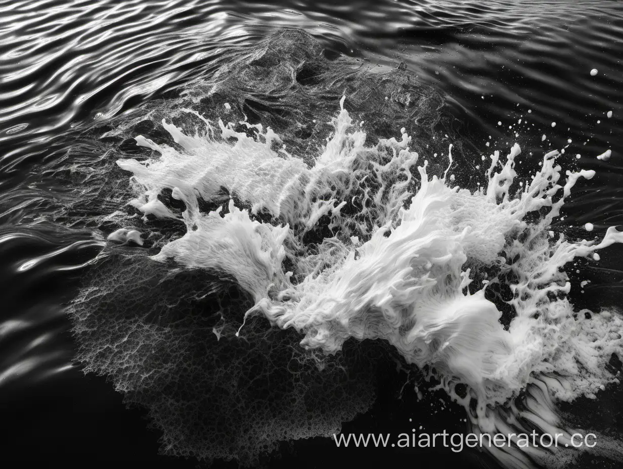 Aerial-View-of-Dynamic-River-Water-Splash-in-Monochrome