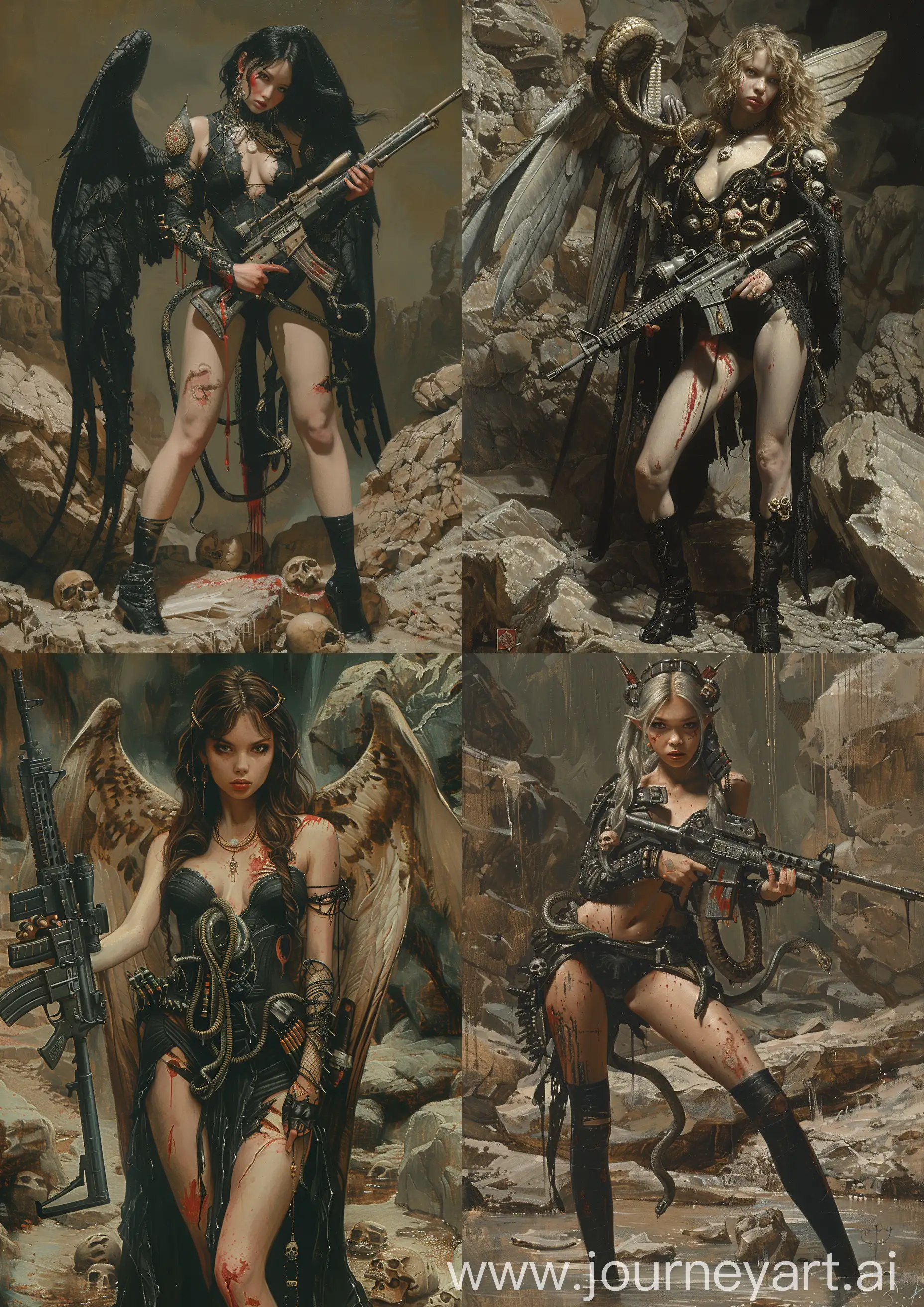 Futuristic-Female-Angel-Warrior-with-SciFi-Attire-and-M16-Rifle-on-Rocky-Terrain