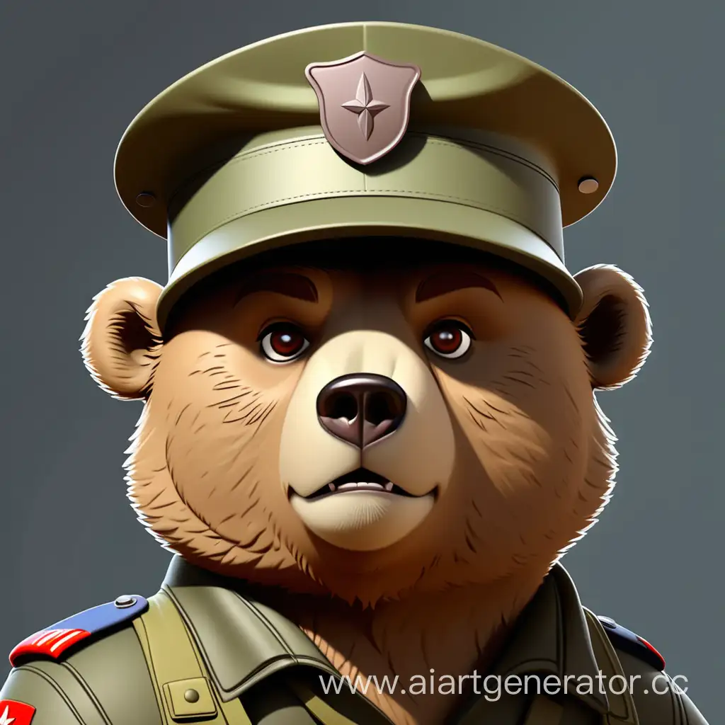 Draw a cartoon military bear in a telnyashka and cap for February 23rd.