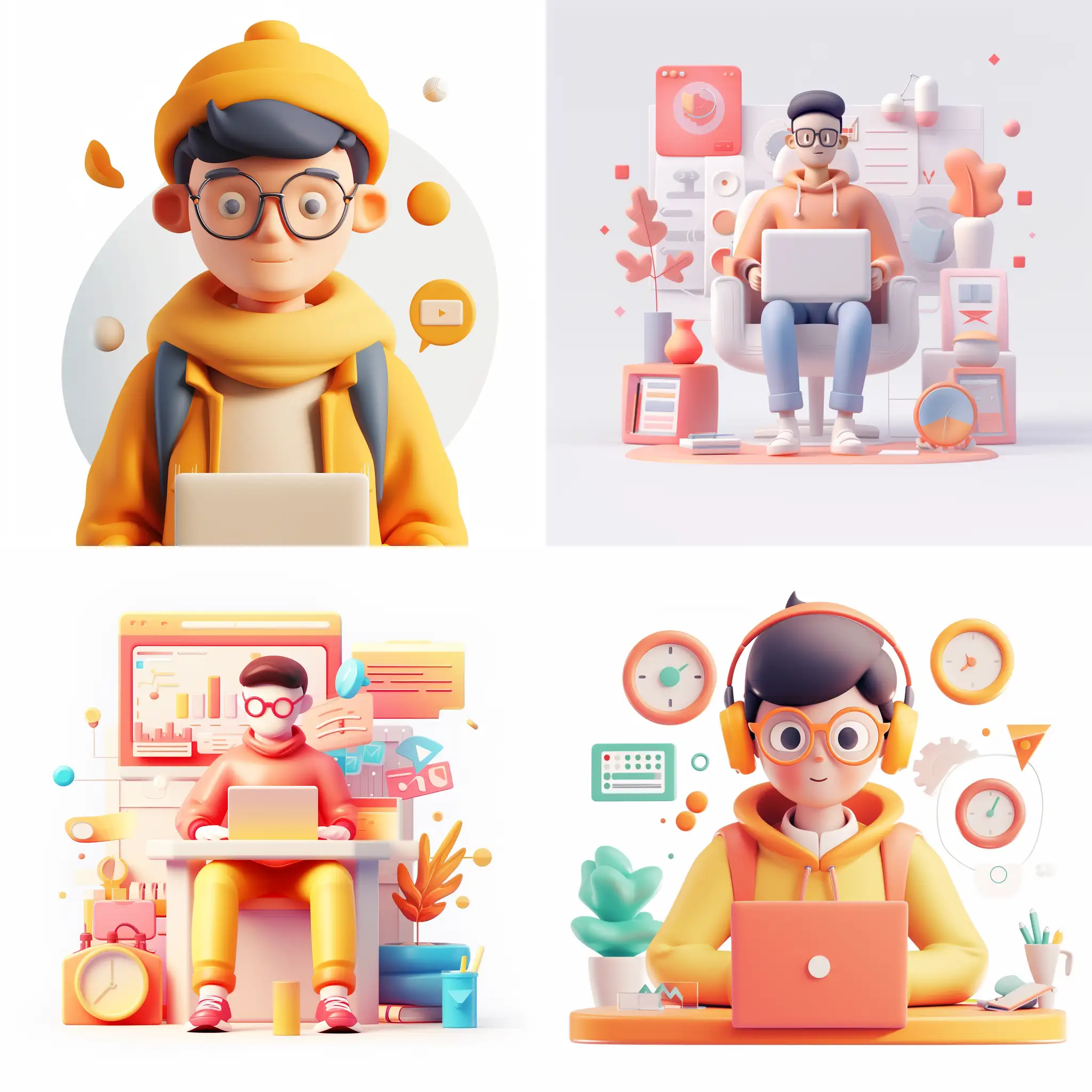 simple 3D ui illustration of a programmer student, in the style of soft lines and shapes.abstract.minimalism. gradient color, transparent texture, white background