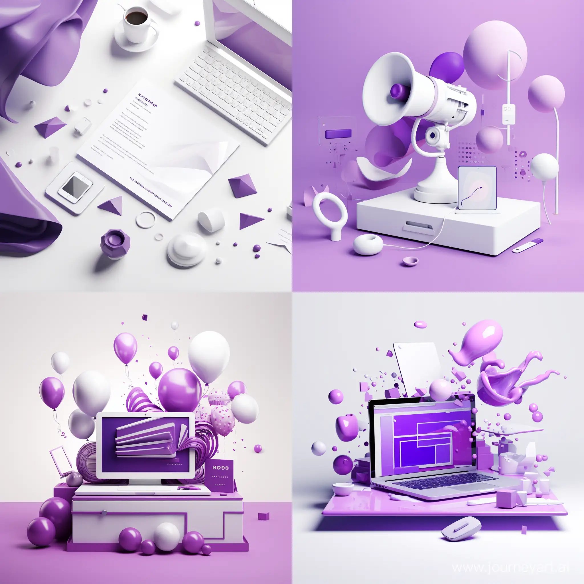 Marketing Communications3d Marketing Communications , purple  theme , white background, super minimal