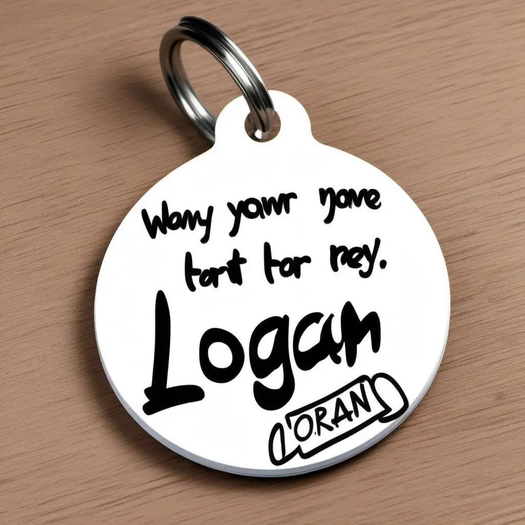 Create a round pet id tag with a graffitti design with the phrase logan 