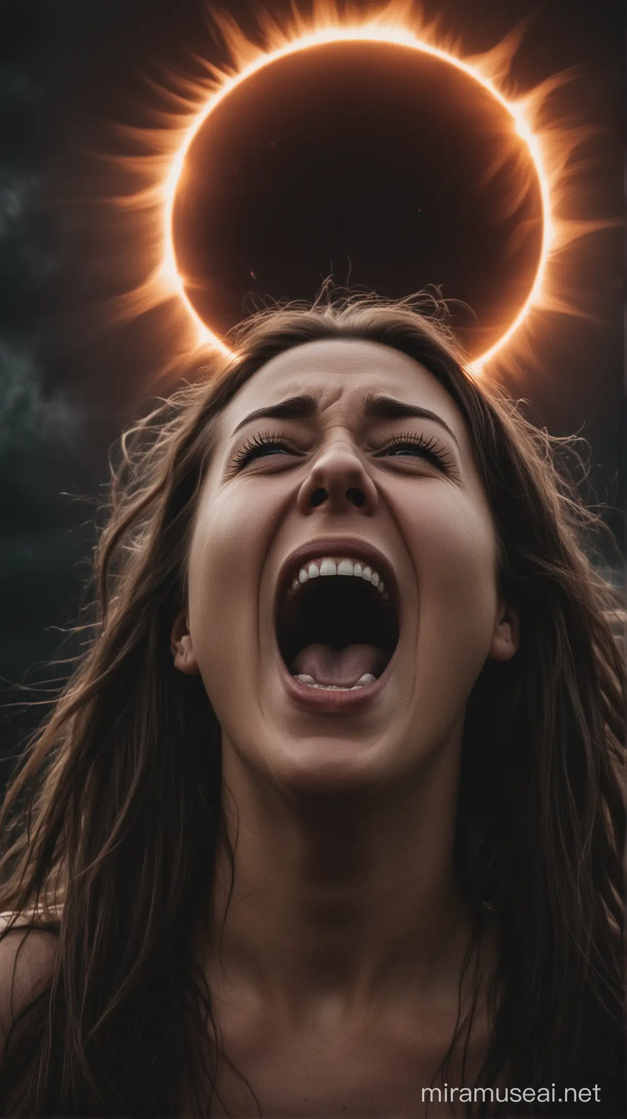 Screaming Woman During Solar Eclipse