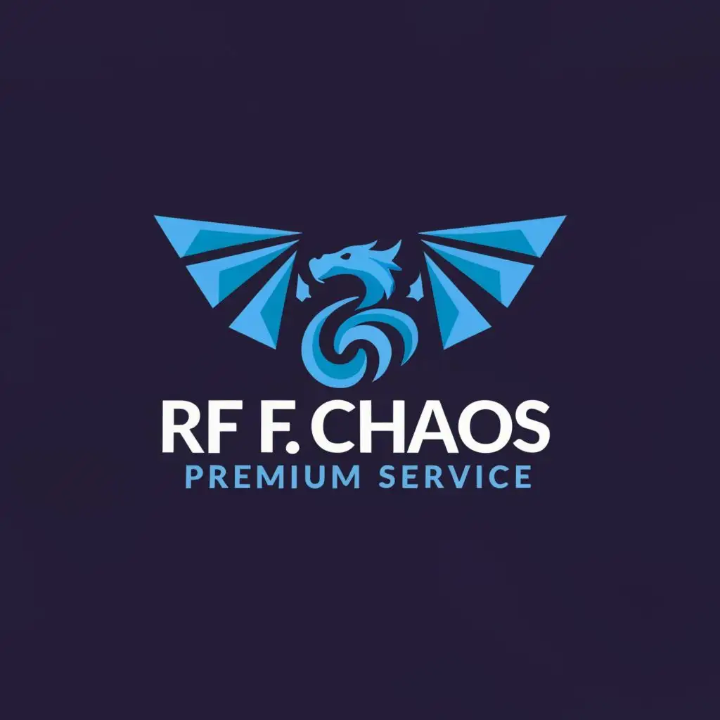 a logo design,with the text "RF CHAOS
PREMIUM SERVICE", main symbol:dragon, blue, rectangle shape,Minimalistic,clear background