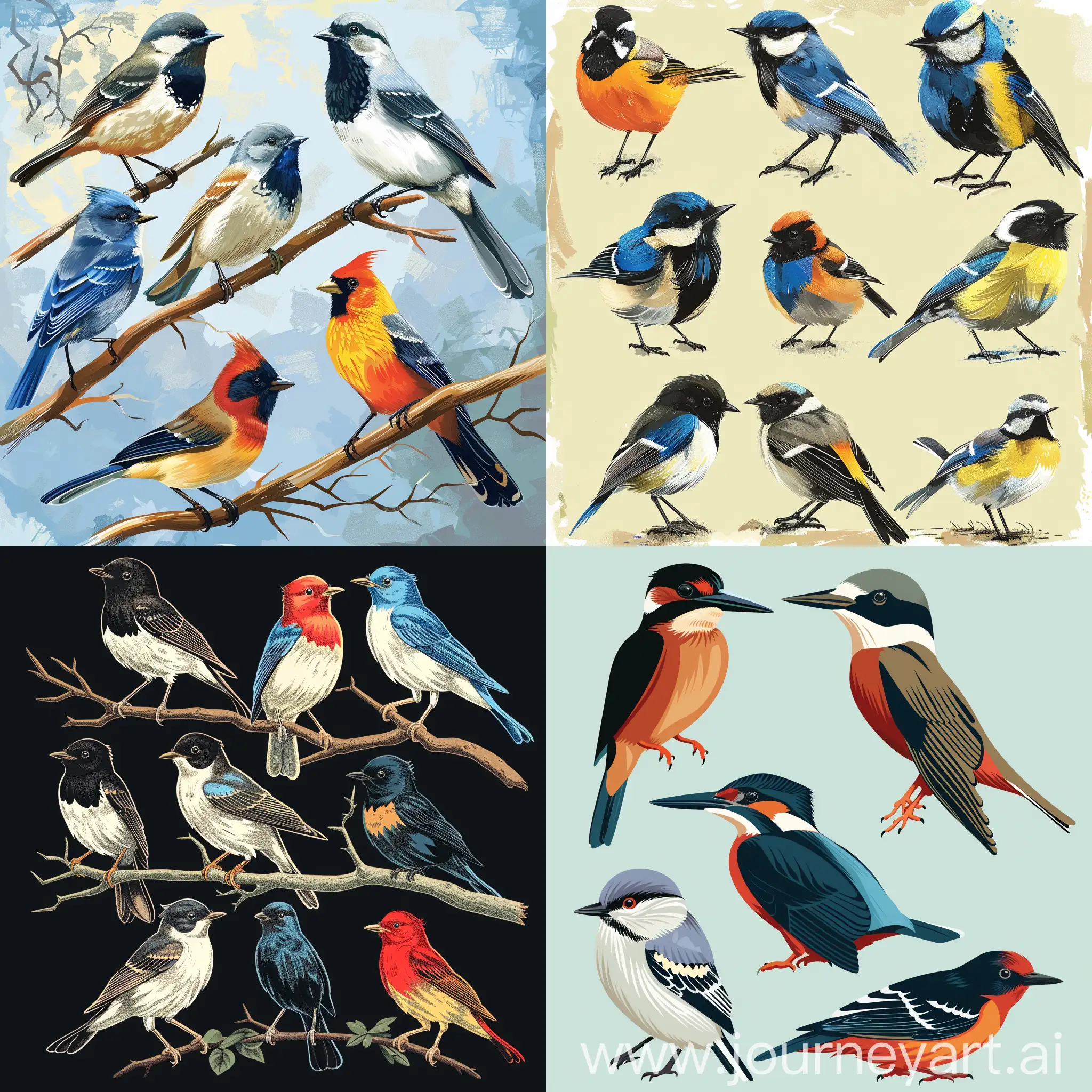Water's day, several birds by Rafal Olbinski, in high quality vector style